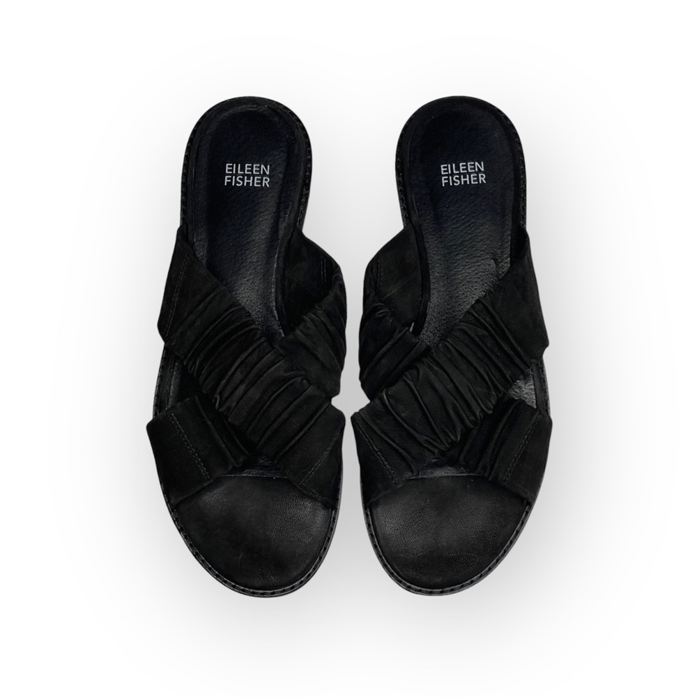 new Eileen Fisher  Cross Slide Easy to Wear Flat Leather Sandal  Black  9M - Picture 9 of 16